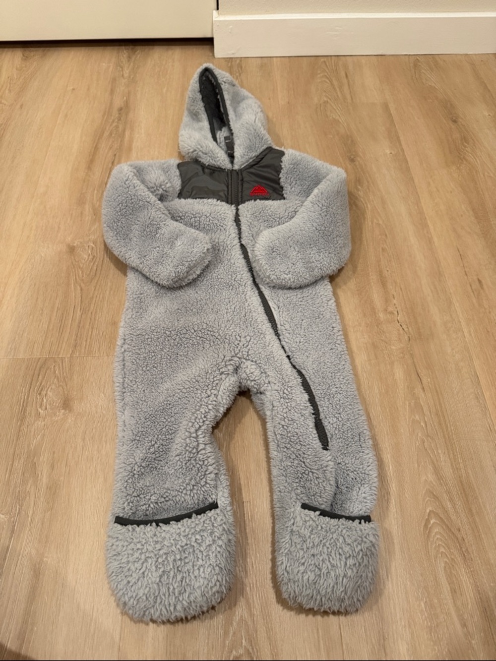 Snozu Light Gray Sherpa Hooded One-Piece Footie